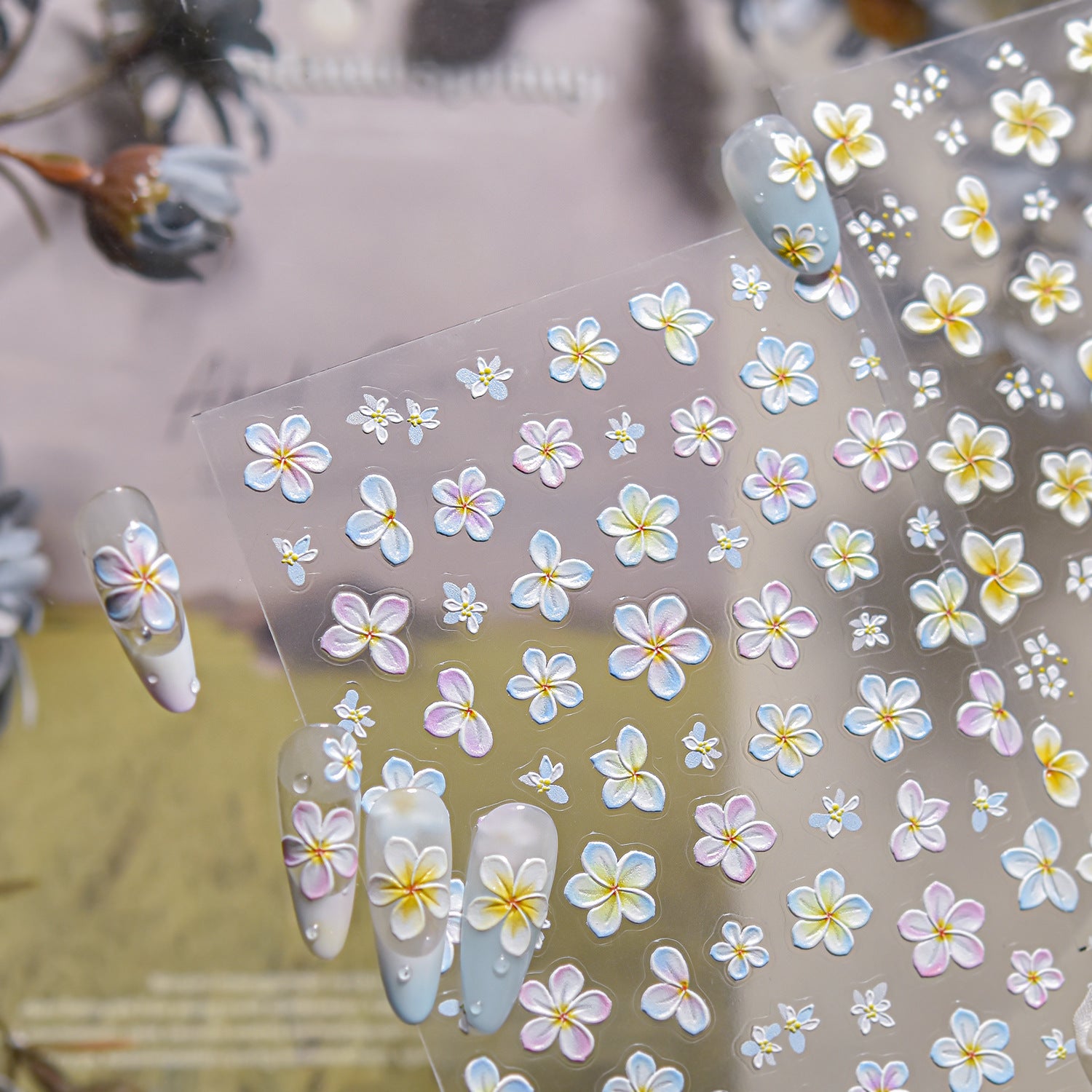 雞蛋花清新系列：「熱帶雞蛋花」— 3D 浮雕甲貼