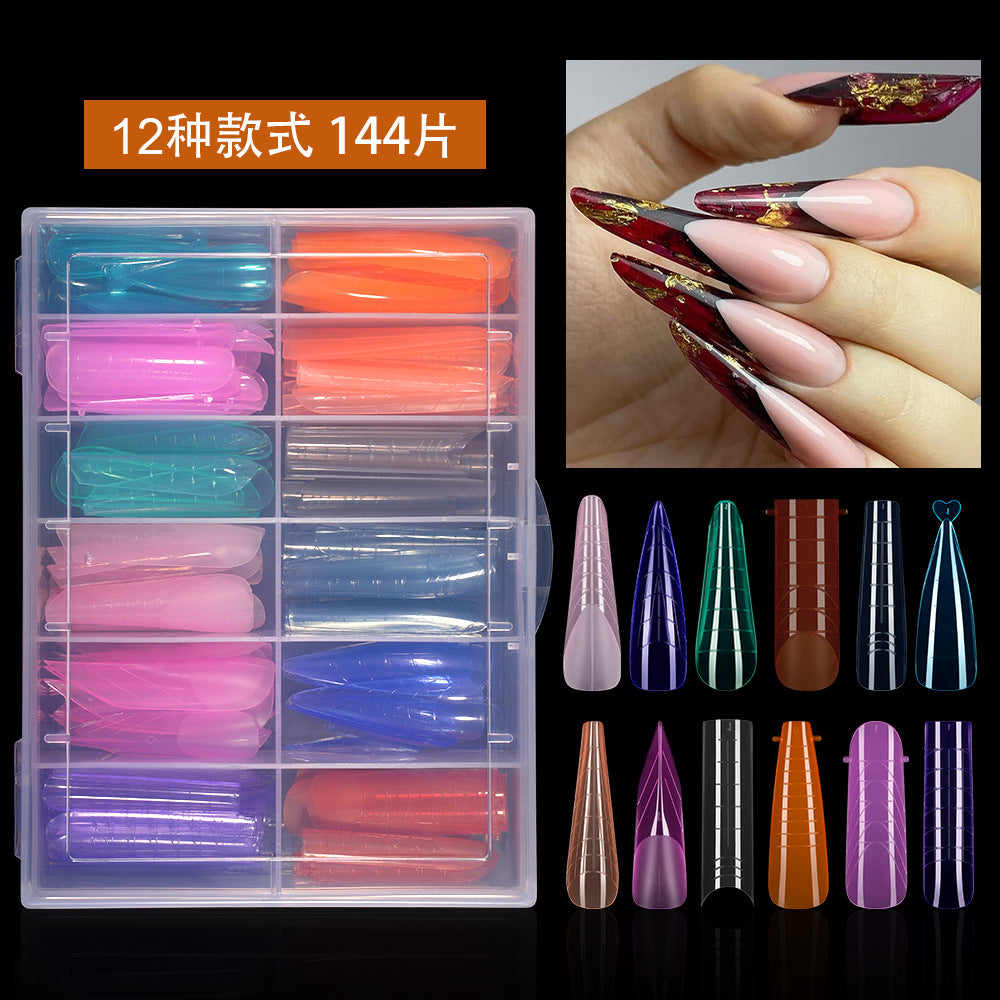 Nail Tips Nail mold crystal color extension without paper tray rapid phototherapy extension nail piece 288 pieces boxed  nail film set