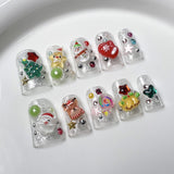 Cute Christmas new duck bill manicure patch ice through small fresh handmade press-on nails｜365nails