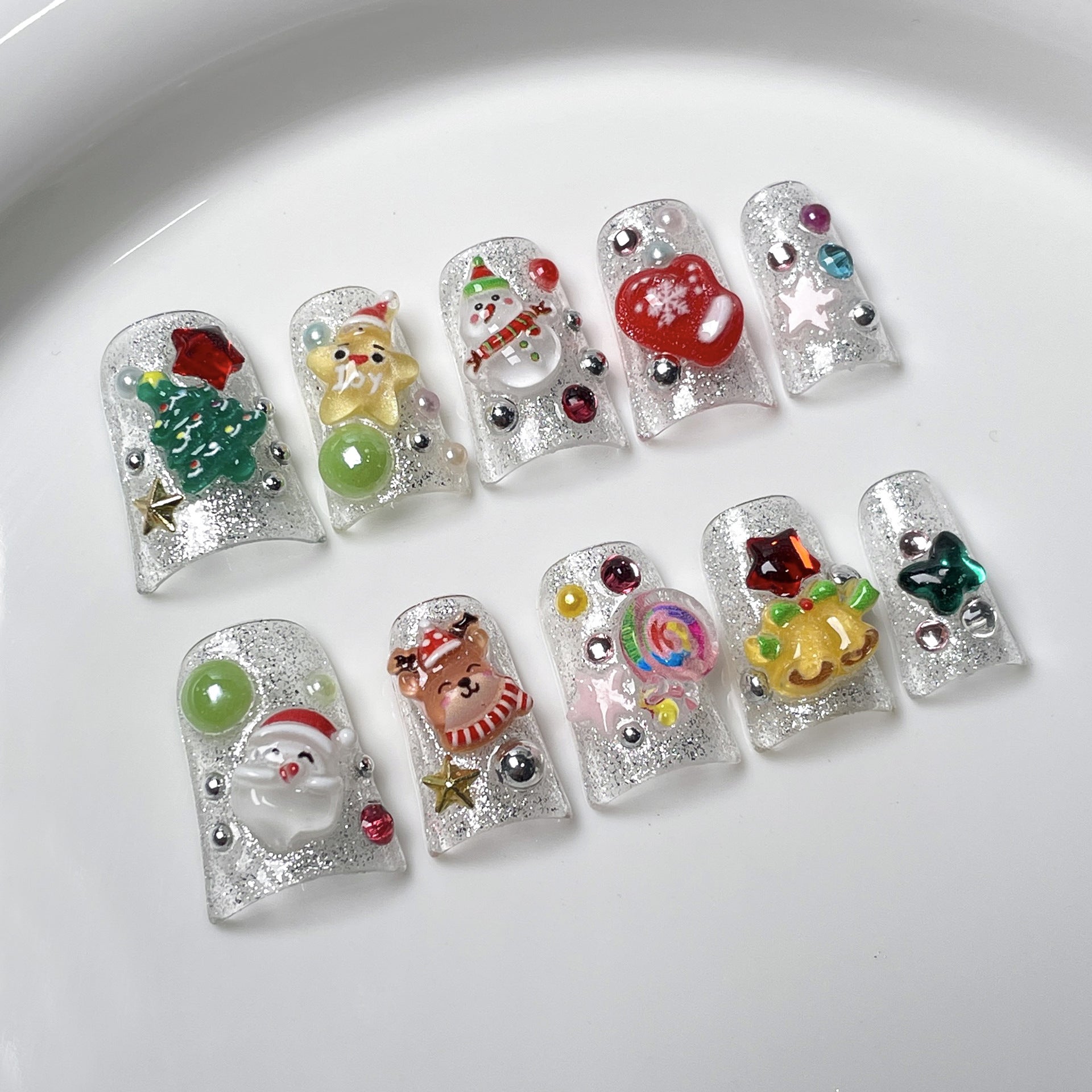 Cute Christmas new duck bill manicure patch ice through small fresh handmade press-on nails｜365nails