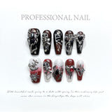 Unhas de pressão artesanais de luxo leves Wear Lava Demon True Love Like Blood Produto finalizado para arte de unha destacável | 365nails