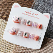 365nails: "sparkling peach cherry" – short round handmade kids press-on nails