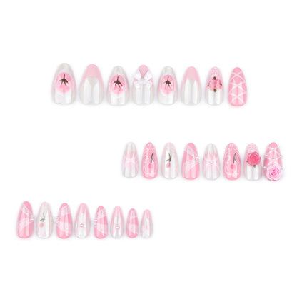 Pó de manicure francesa fofa para meninas, flores tridimensionais, unhas postiças com fita de tulipa, produto acabado, atacado ｜ 365nails