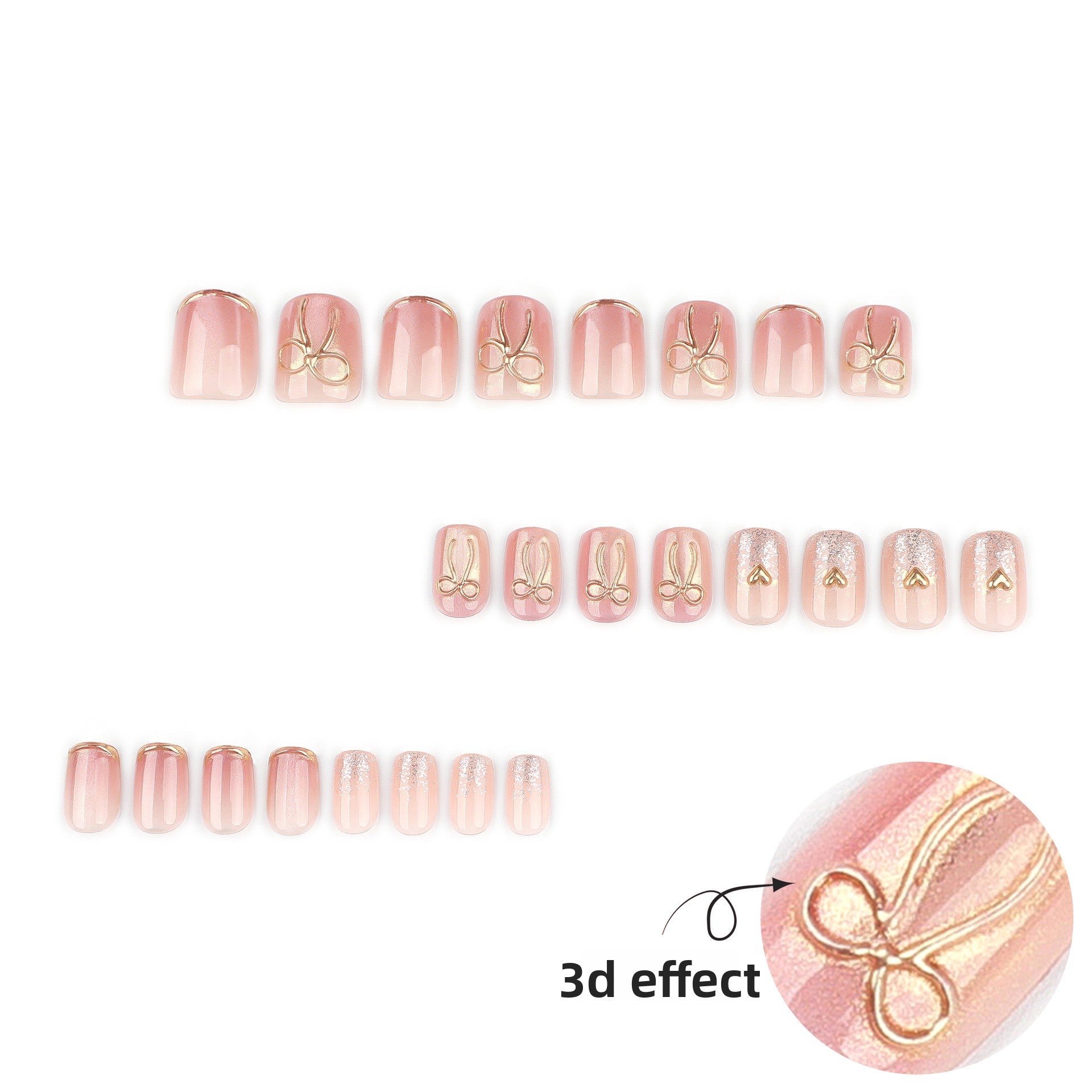 Soft Pink Bow and Heart Glitter Nails