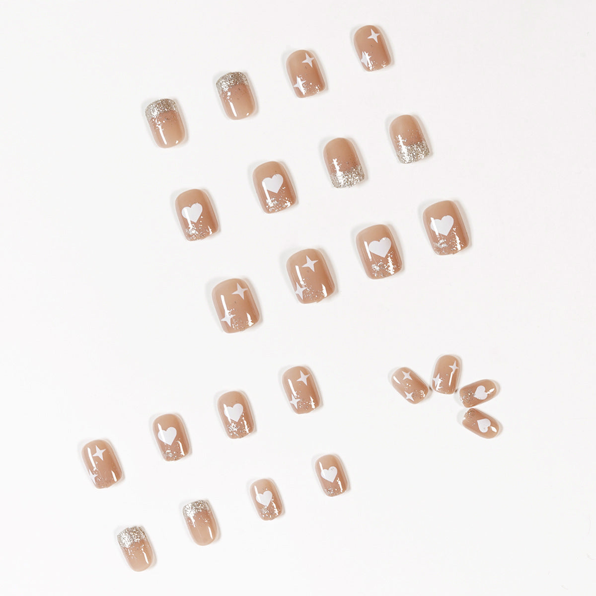 Nude love glitter press-on nails art finished fake nail nail art patch nail patch removable nail piece｜365nails