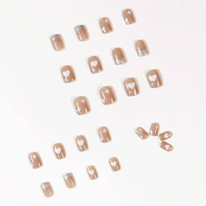 Nude love glitter press-on nails art finished fake nail nail art patch nail patch removable nail piece｜365nails