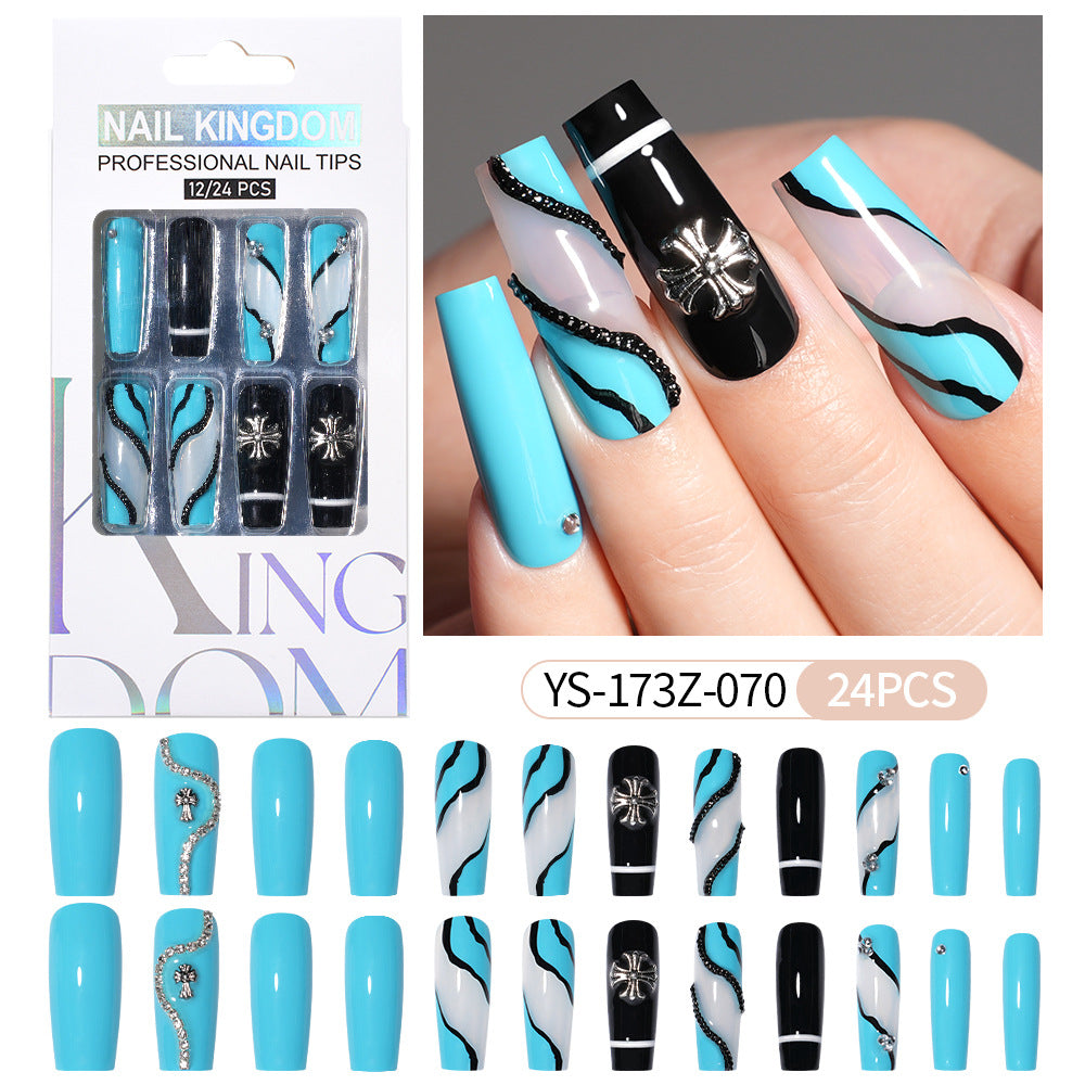 Press on nails fake nail patch extension nail Spice Girl medium rectangle removable 24 pieces with drill manicure