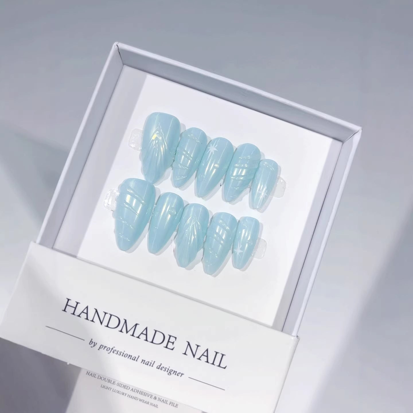 Ice Crystal: "Glacier Wave" – Almond Shape Press-On Nails