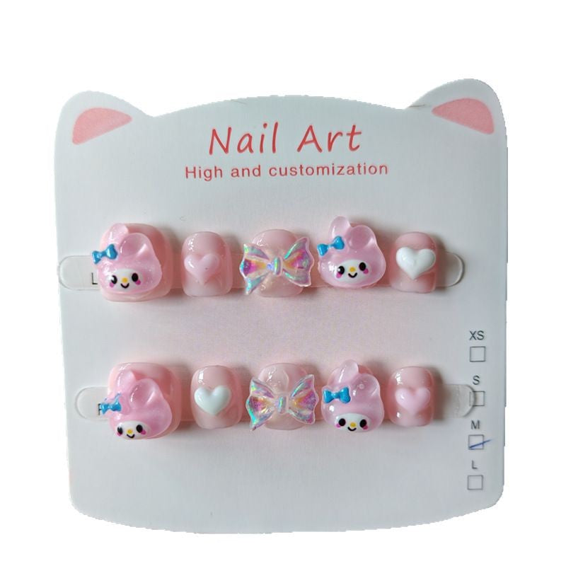 365Nails: "Kuromi Sweet Dream" – Handmade Cute Short Oval Press On Nails With Kuromi & Bow Design