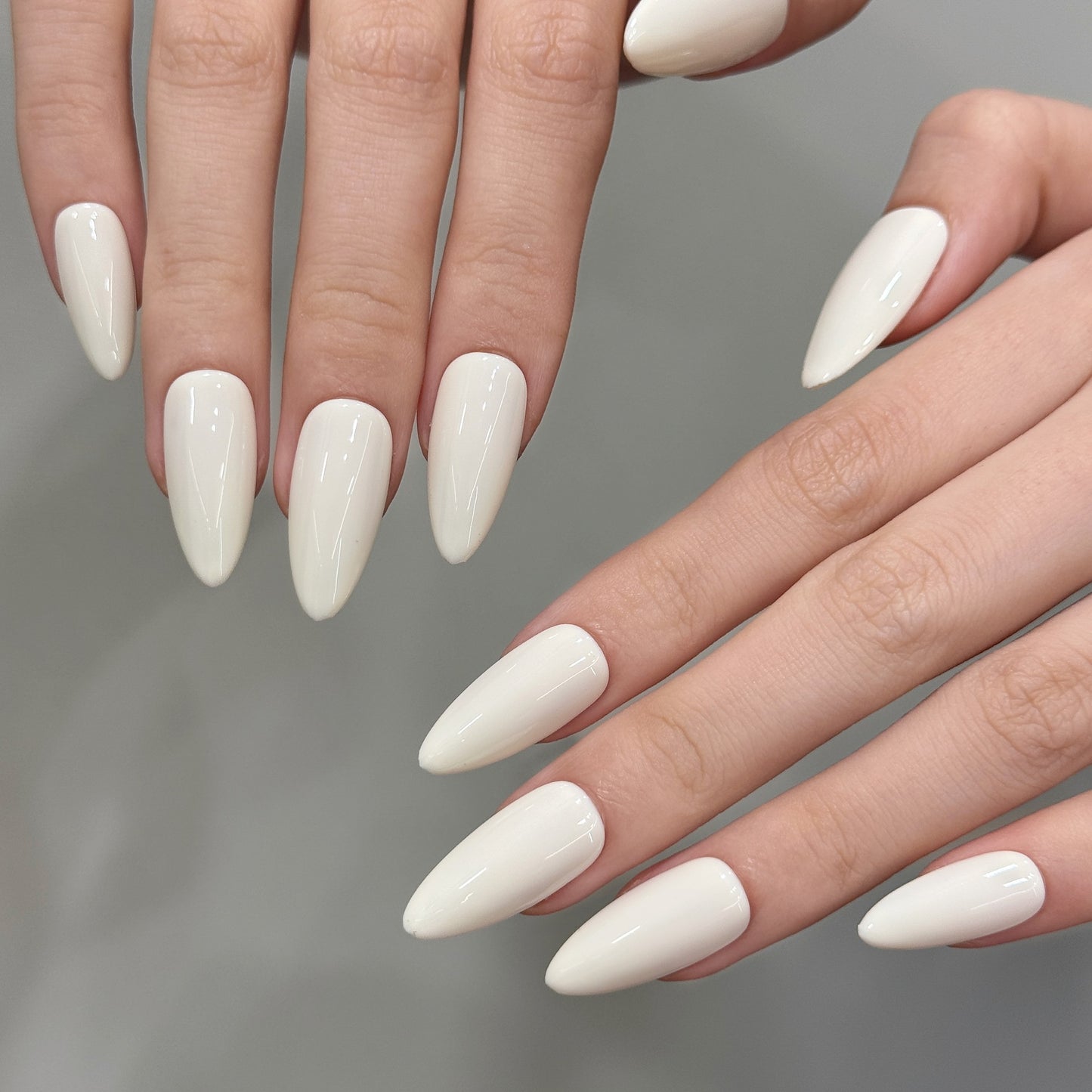 Overseas popular solid color simple almond carapace white white hand and foot set handmade nails | 365nails