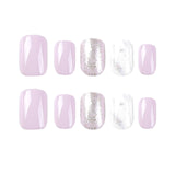Wear nail short purple and white contrasting color smudging nail film glitter nail film finished nail film press on nail｜365nails