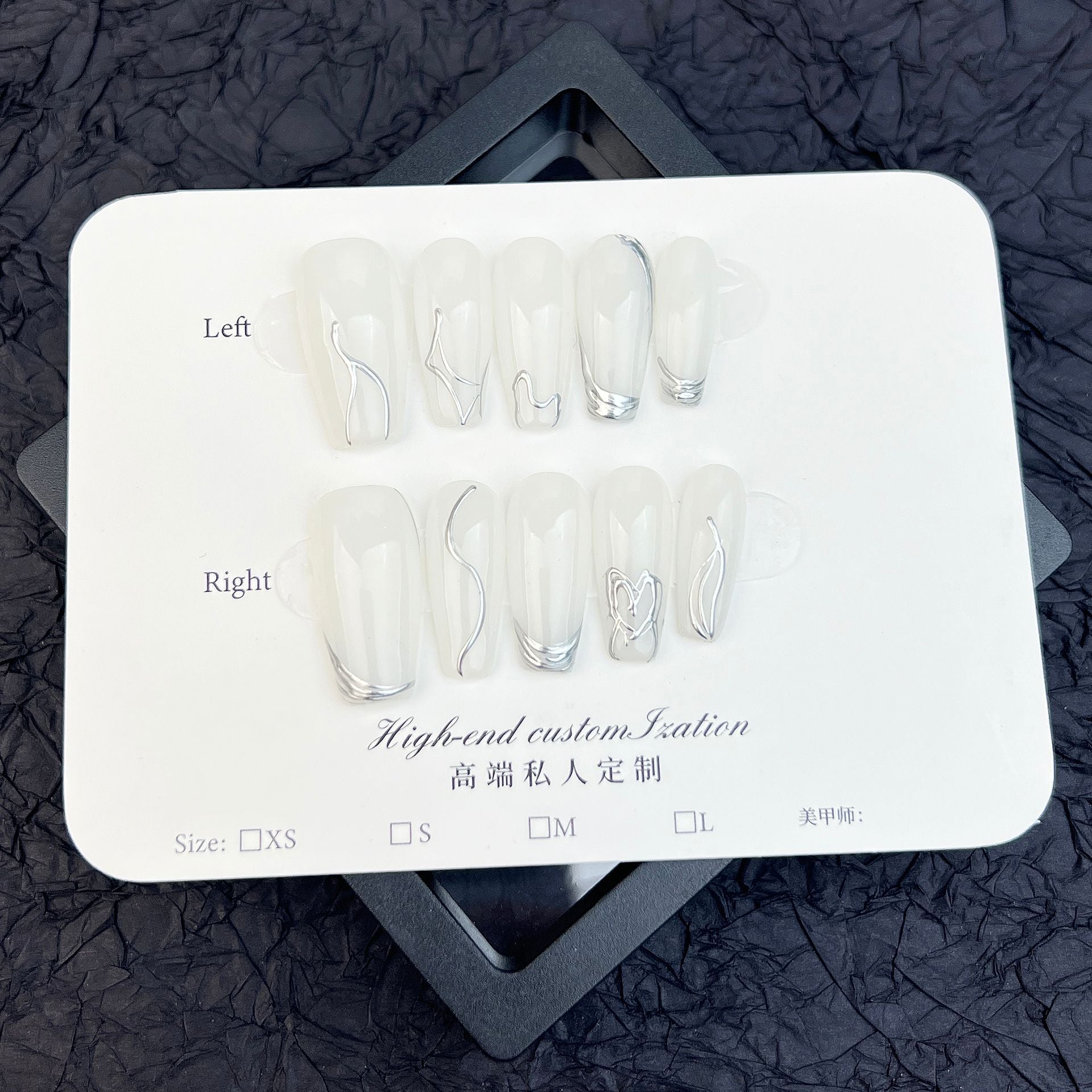 Minimalist Silver Line Art Abstract Chrome Accent White Press-On Nails