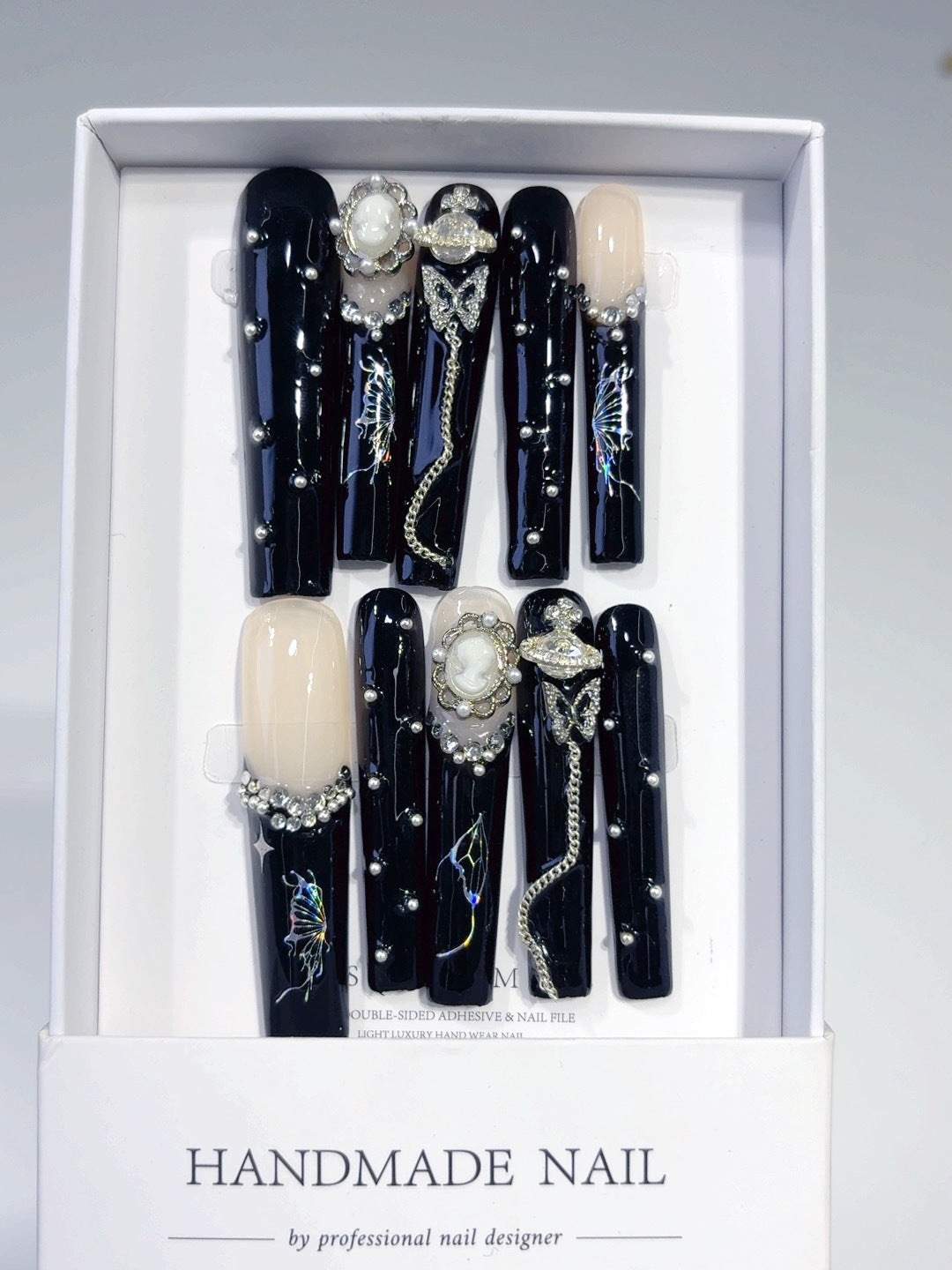 Dark Gothic Pearl Butterfly Luxe Press On Nails