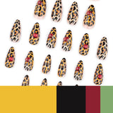 Wild Leopard Print Nails with Cherry Accent Medium Almond Tips