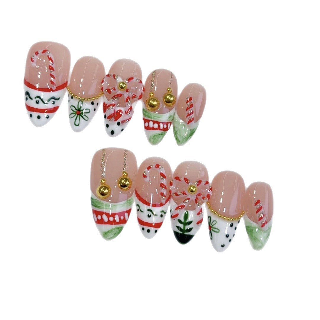 Festive Cheer: "Candy Cane Christmas" – Short Almond Press-On Nails