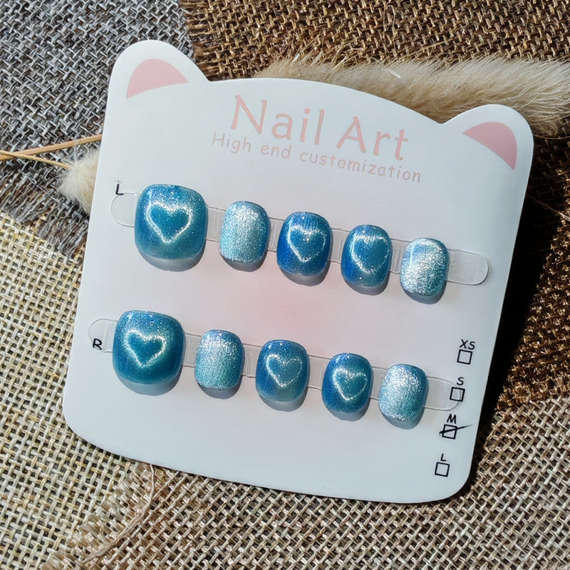 365nails: "magic heart cat-eye" (4 colors) – short round handmade kids press-on nails