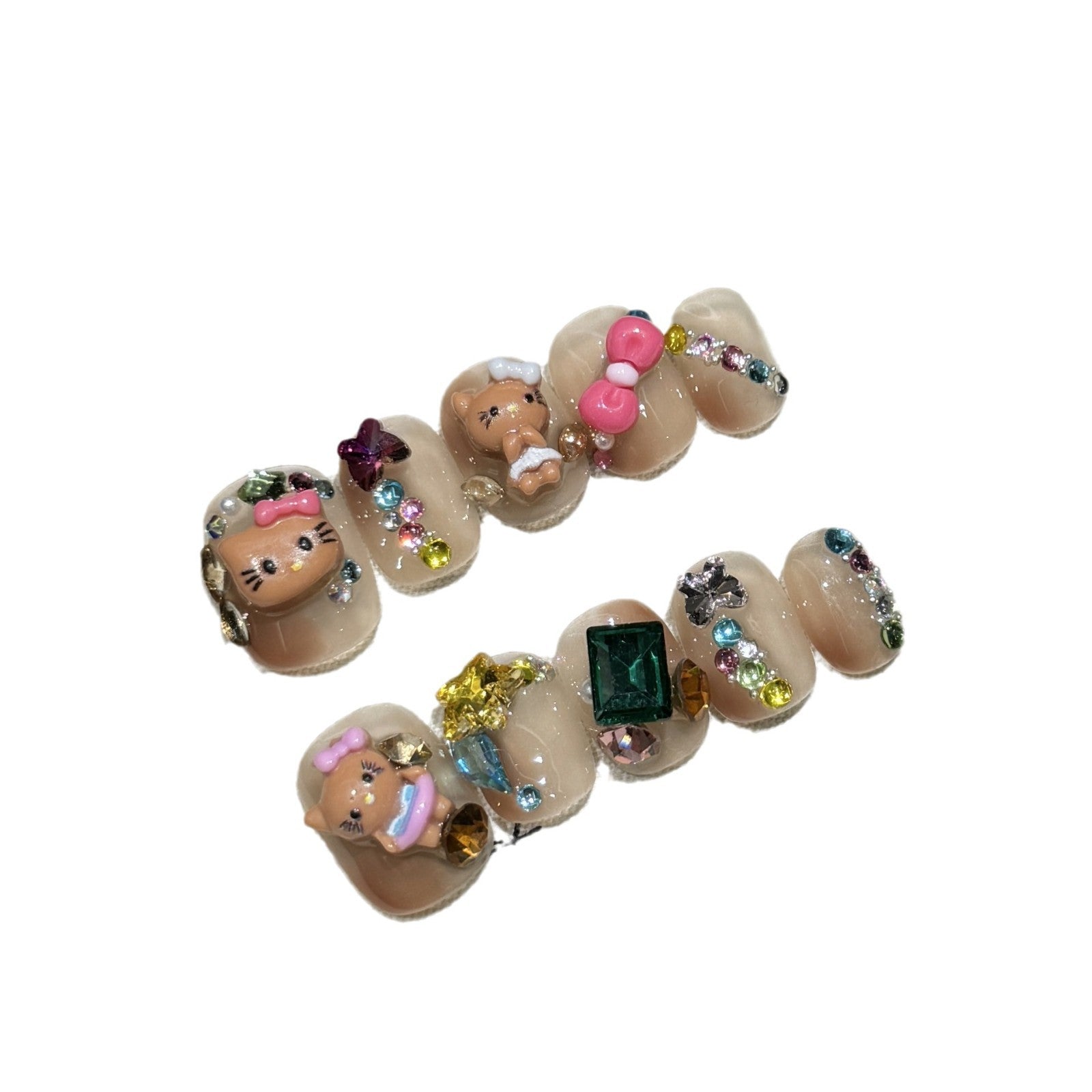 365nails: "Kitty Sparkle" – 3D Cartoon Handmade Short Square Nails