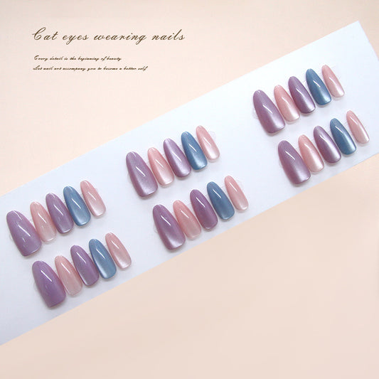 Nail Tips  prefabricated nail clear and smart spring rainbow glass beads sweet girl  ins wind removable manicure｜365nails
