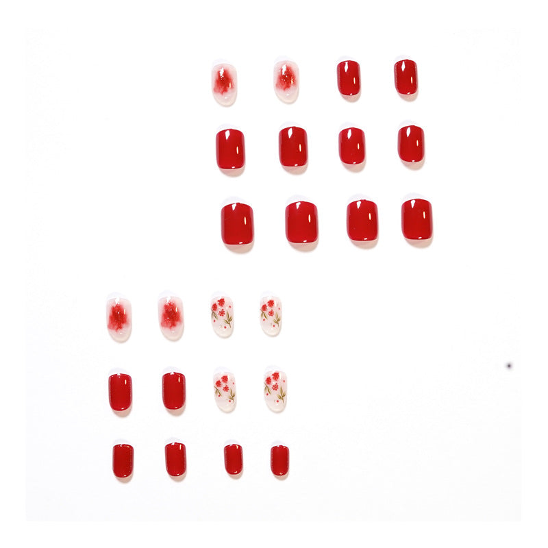 秋冬款｜山楂與紅花圖案 白色煙燻風甲膜 可拆卸假指甲 甲貼｜365nails