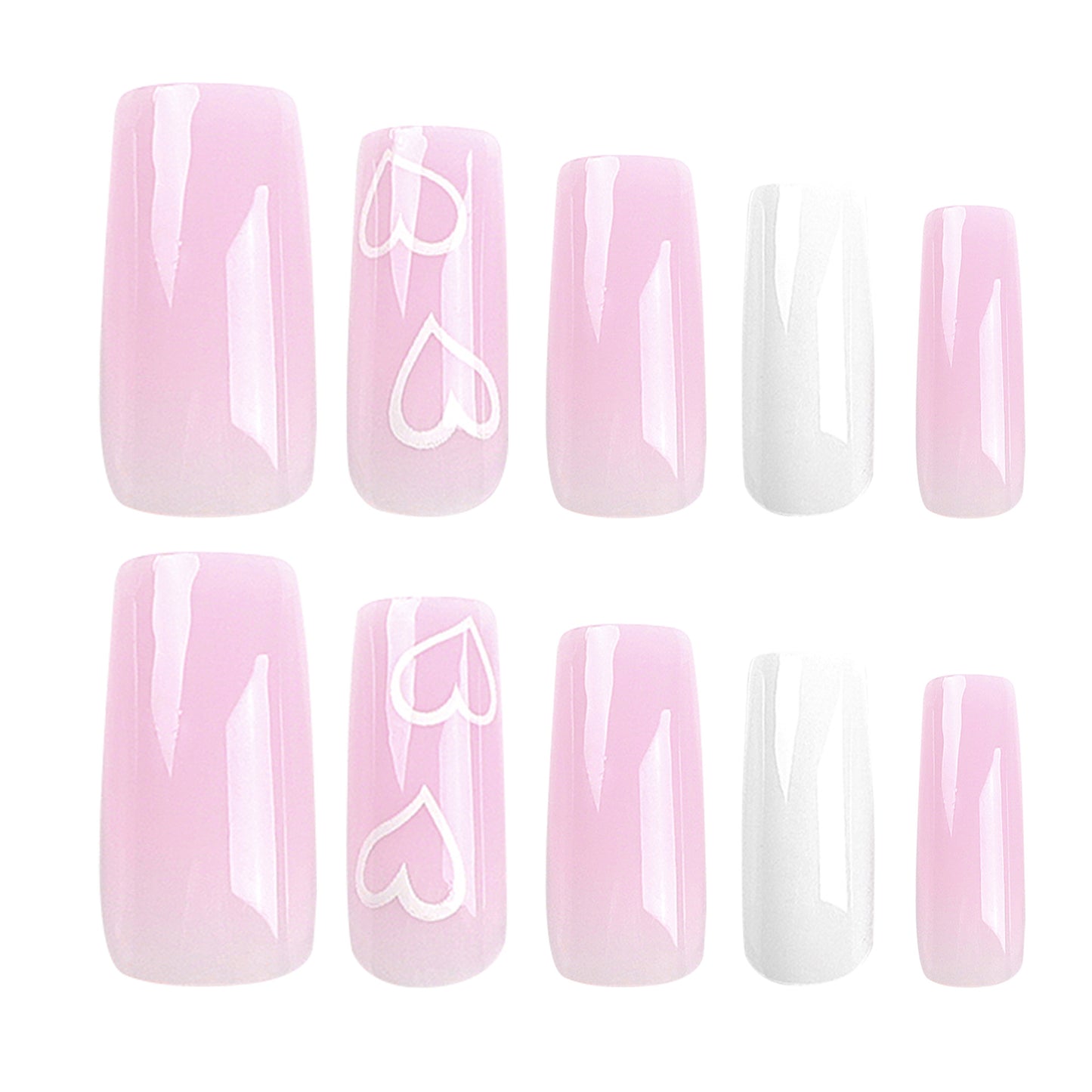 Simple Love Valentine's Day Wear Nail Pink White Medium and Long Square Nail Art Wear Nail Patch Nail Patch Wholesale｜365nails