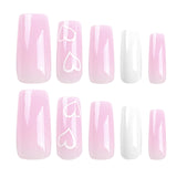 Simple Love Dia dos Namorados Use Unha Rosa Branco Médio e Longo Quadrado Unha Arte Use Patch de Unha Patch de Unha Atacado｜365nails