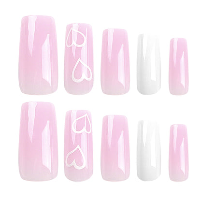 Simple Love Valentine's Day Wear Nail Pink White Medium and Long Square Nail Art Wear Nail Patch Nail Patch Wholesale｜365nails