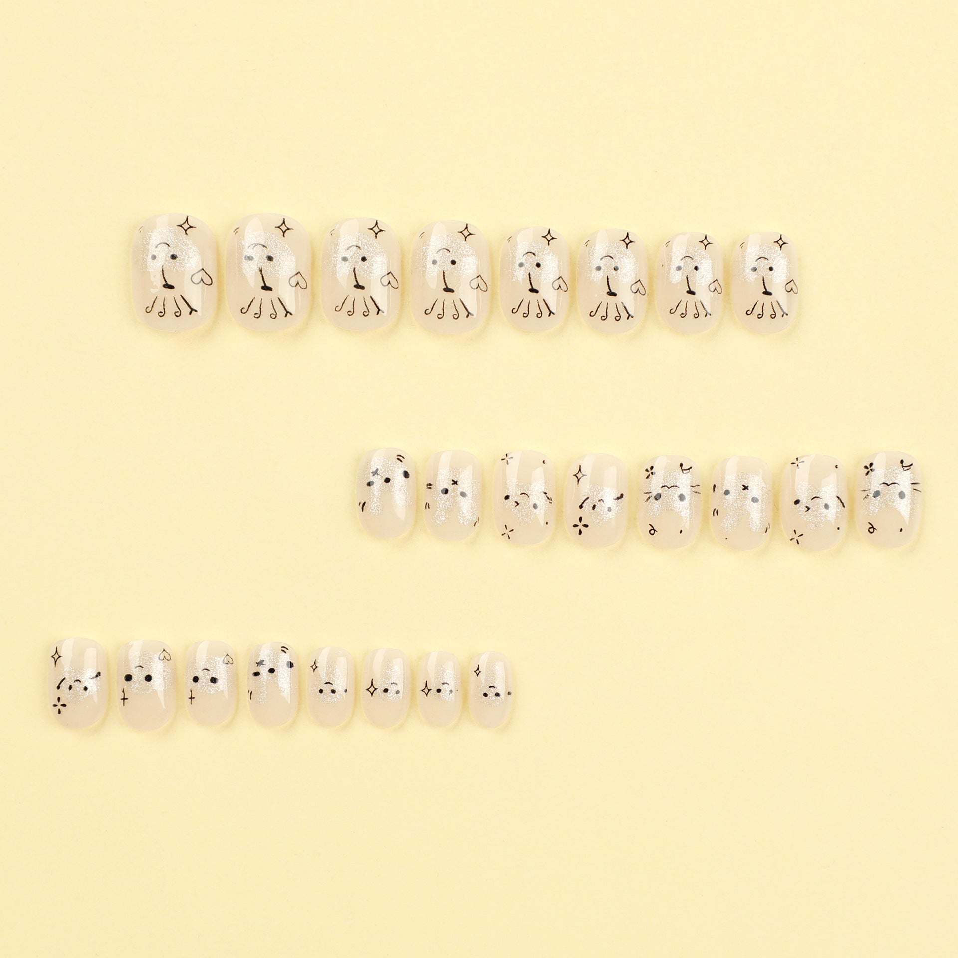 Uñas cortas MINI, uñas a presión, lindas uñas de conejo de dibujos animados, uñas de amor con brillo de estrella, uñas de pieza, uñas de pieza, venta al por mayor｜365nails