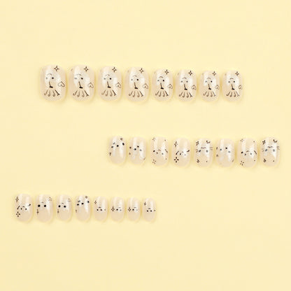 Mini unhas curtas de pressão, unhas de coelho fofas de desenho animado, peça de unha com glitter de estrela, unhas de amor, peça de unha, atacado｜365 unhas