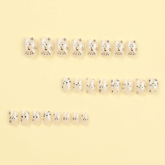 Mini unhas curtas de pressão, unhas de coelho fofas de desenho animado, peça de unha com glitter de estrela, unhas de amor, peça de unha, atacado｜365 unhas
