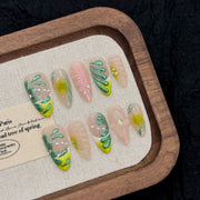 365nails: "Verdant Bloom" – 3D Sculpted Floral Handmade Press on Nails Almond Nails