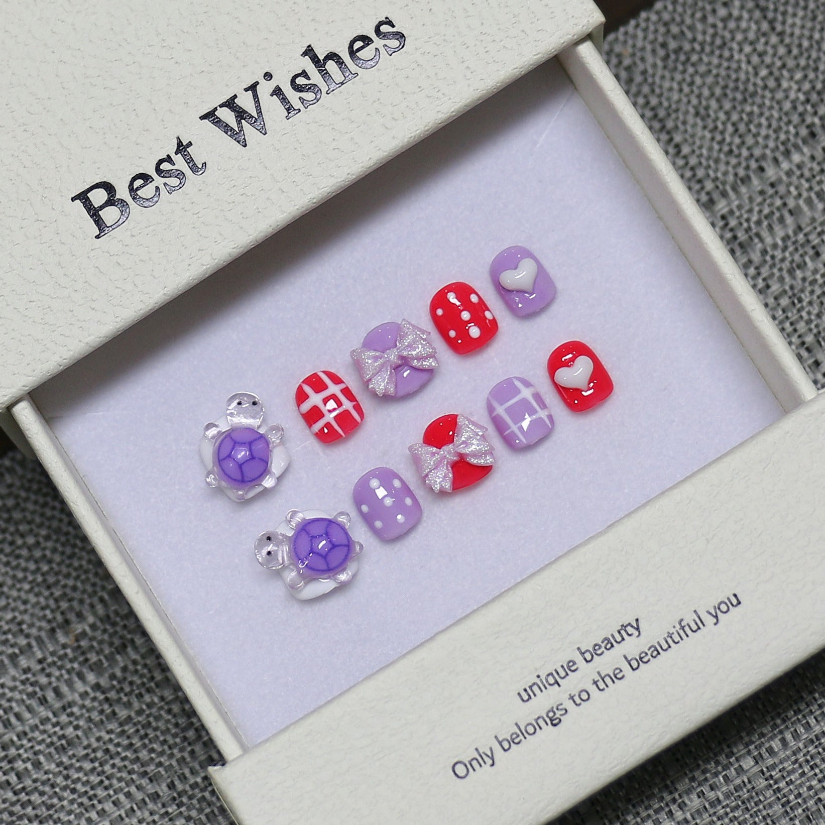 New handmade press-on nails cute cartoon fake nail flakes 3-12 years old