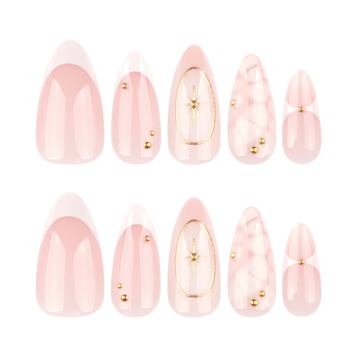 3D Bohemian French White Short Almonds press-on nails