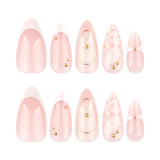 3D Bohemian French White Short Almonds press-on nails