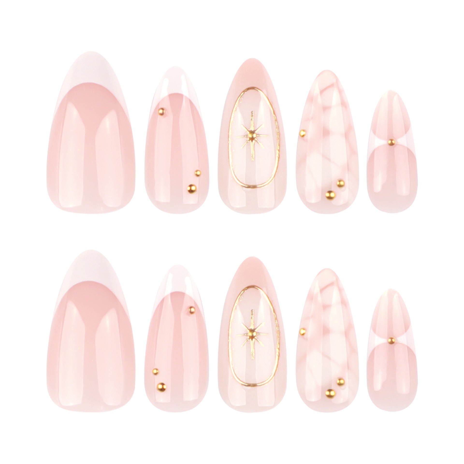3D Bohemian French White Short Almonds press-on nails