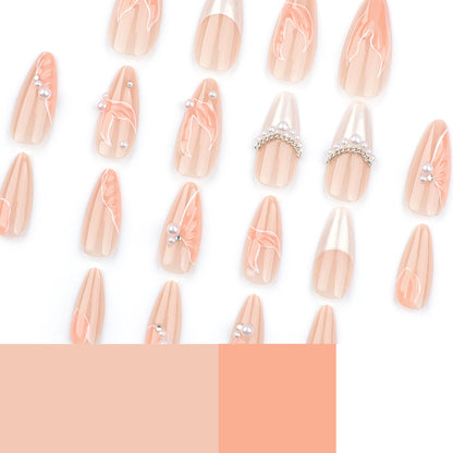 hot-selling fishtail wearable manicure short 3D fake nail pearl flash diamond wearable nail piece finished product wholesale｜365nails