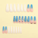 Peça longa de manicure de balé Branco pérola Azul lantejoulas graduais Diamante brilhante Branco outono e inverno ｜365nails