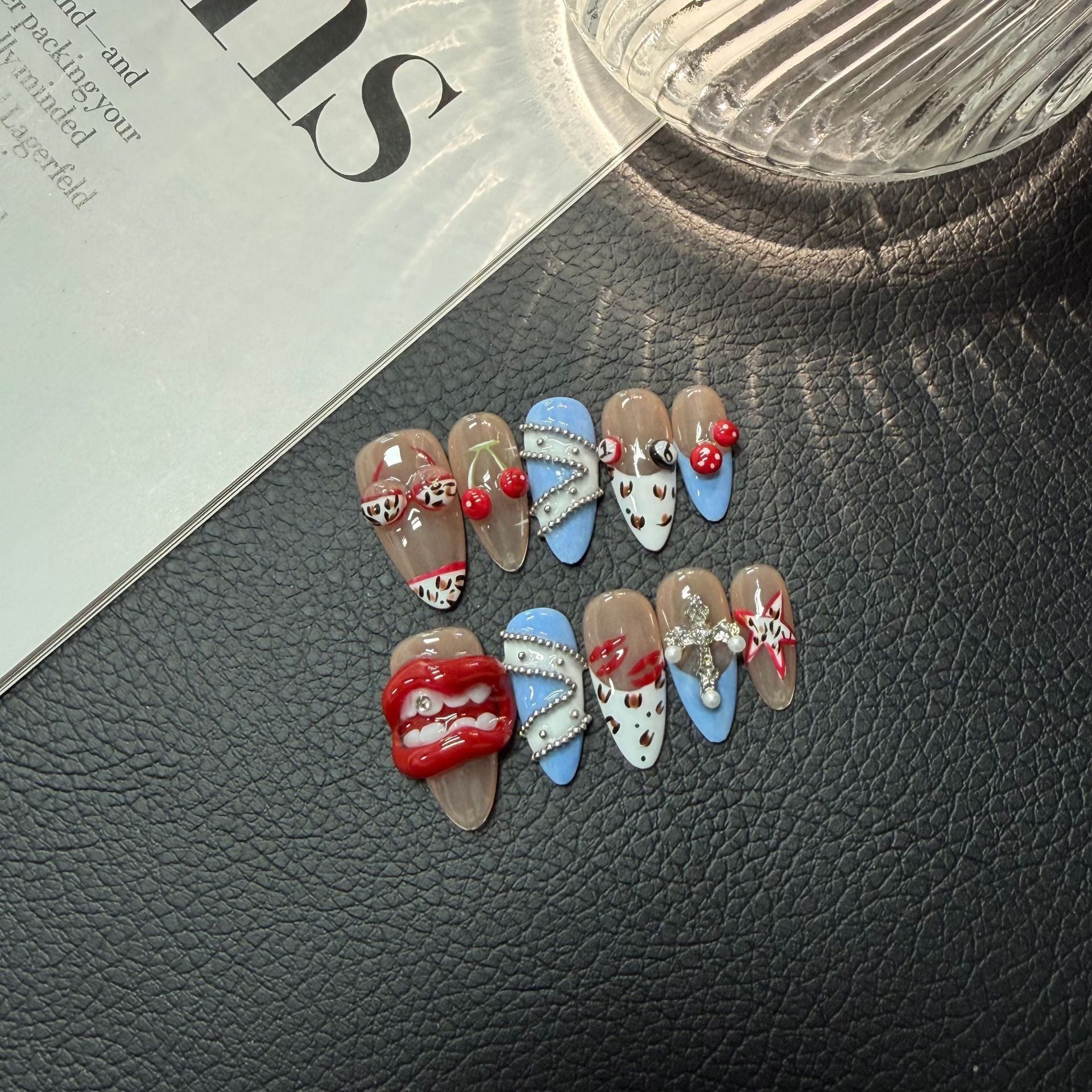 365nails: "Cherry Pop" – 3D Lip & Heart Handmade Medium Almond Nails