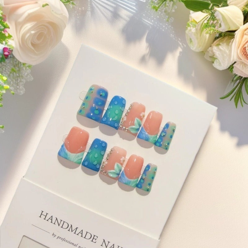 365nails: "Aqua Oasis" – 3D Water Drop Handmade Almond Nails