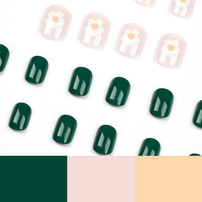press on nails Simple and Fresh Green nails Patch White Flower Detachable nails Patch press on nails Finished Product｜365nails