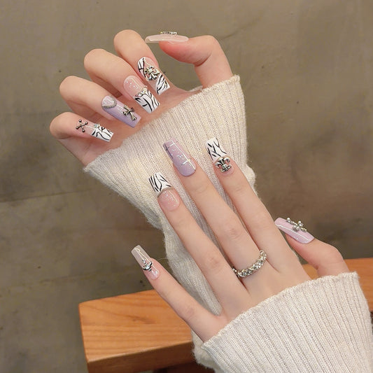 Europe and the United States wear nails, high-end sweet and cool Spice Girls wind alloy cross gradient zebra pattern flame wear nails | 365nails