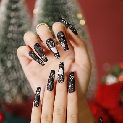 Christmas press on nails snowflake love snowman manicure short almond bow  long nail wholesale｜365nails