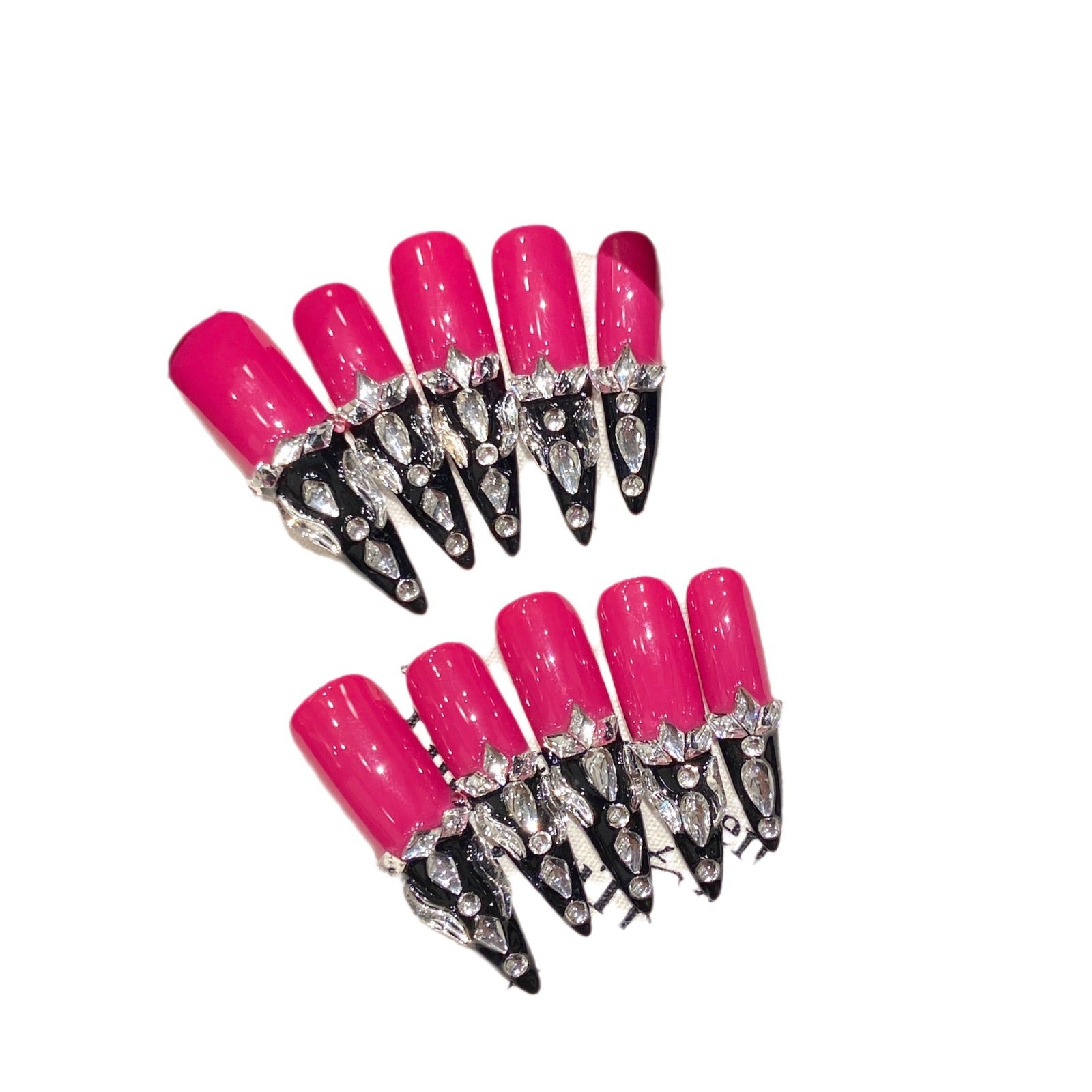 Uñas extra largas hechas a mano, estilo Spice Girl, rosa, líquido, plata, metal, viento, extraíbles | 365nails