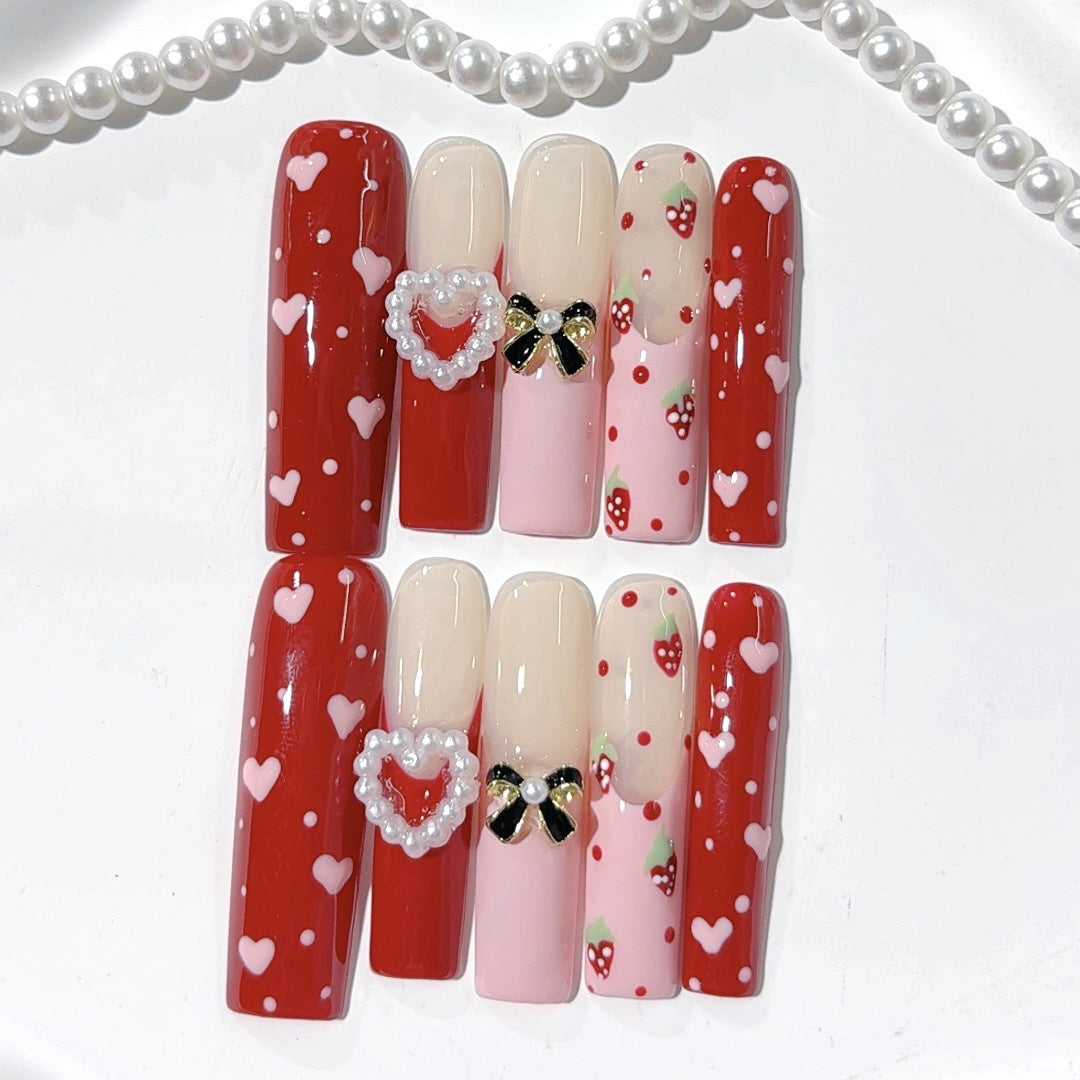 Red Strawberry Heart Sweet Glossy Press On Nails