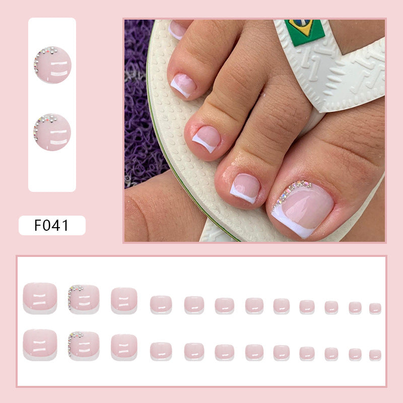 純淨白法式破碎鑽石腳趾穿戴甲｜透明清新 夏季必備 甲片｜365nails