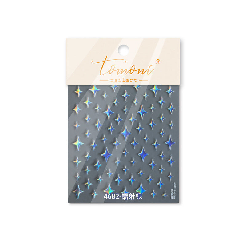 Silver Starburst Metallic Collection: "Starry Sparkle" – 3D Embossed Nail Sticker