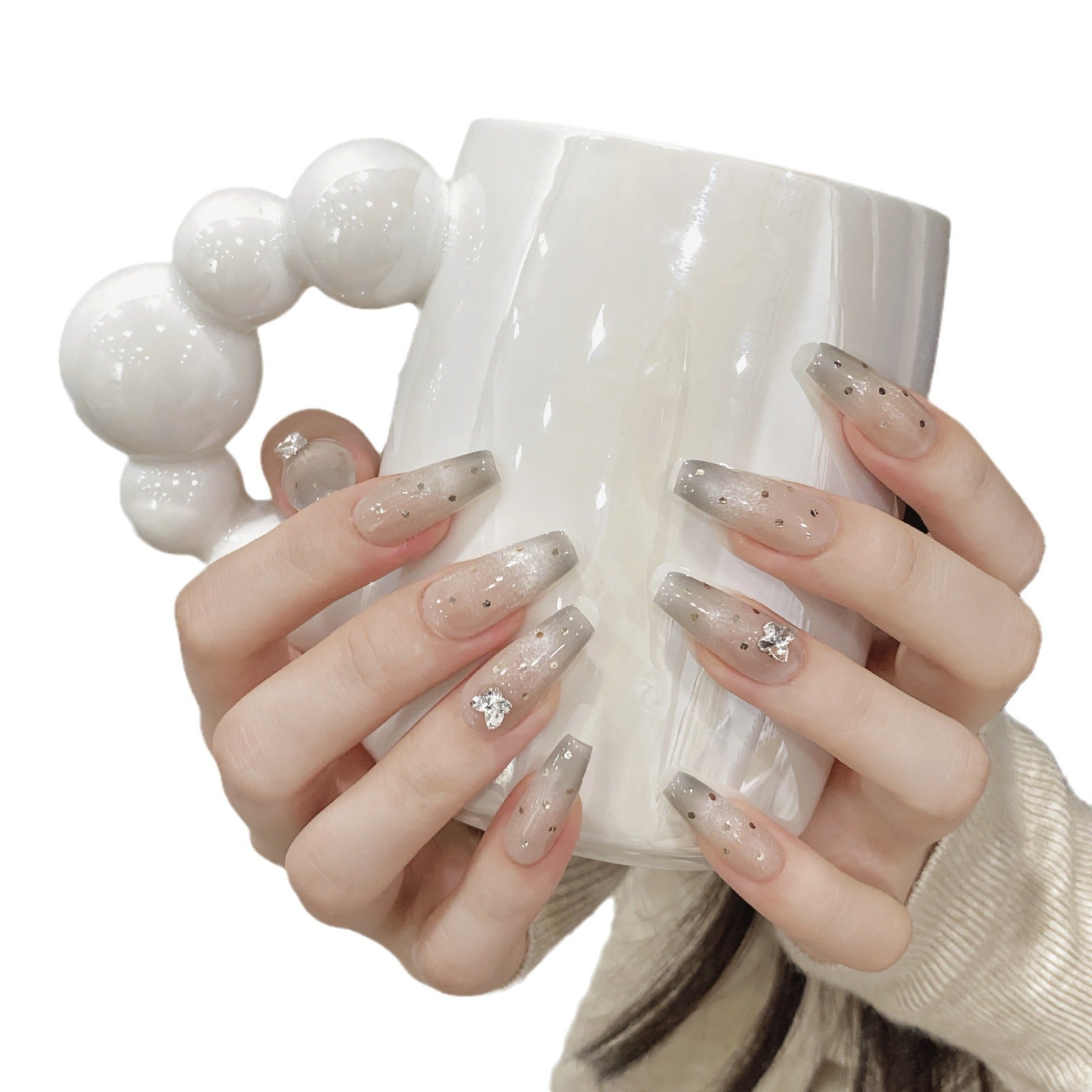 365nails: "午夜星塵" – 3D水晶與圓點 手工製 棺材形 穿戴甲