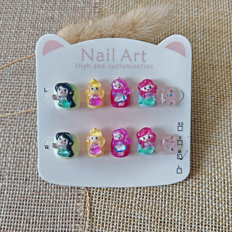 365nails:「童話公主夢」短款橢圓形手工製兒童穿戴甲