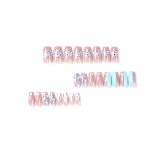 Press on armor finished white flame polka dots ins wind Press on armor gold glitter love pink blue flower nail piece｜365nails