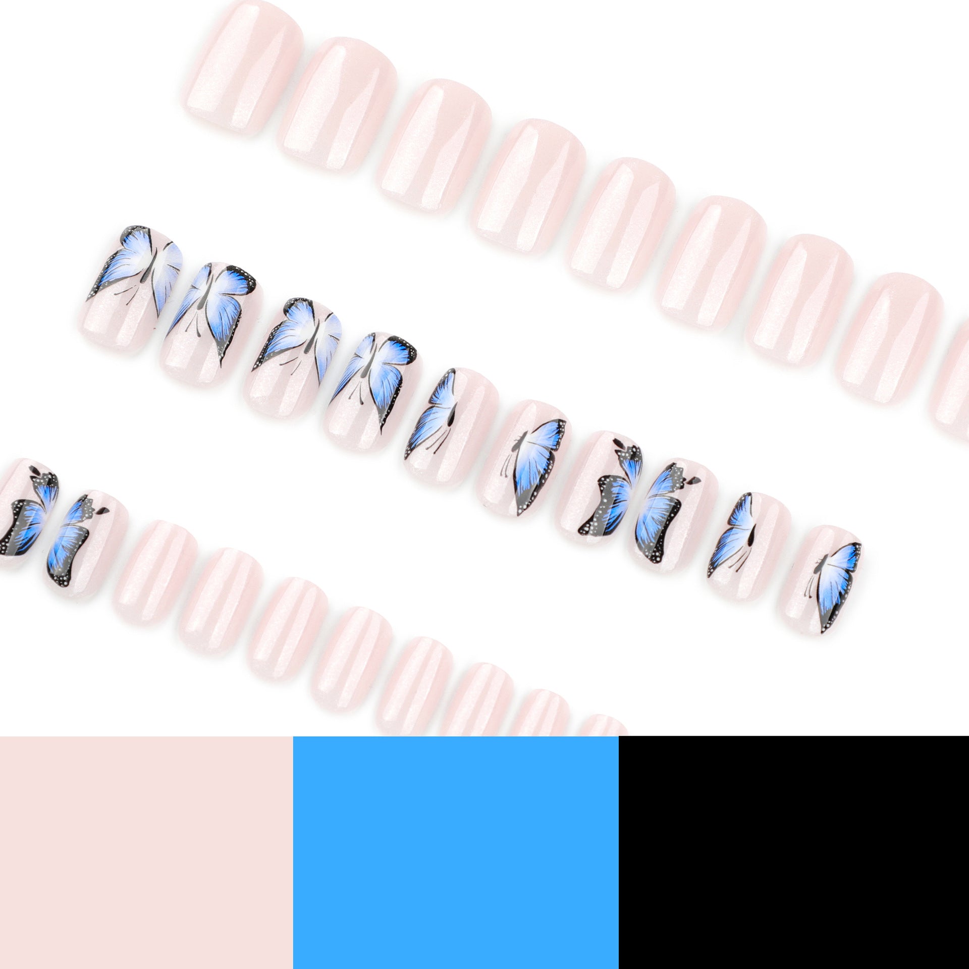 Unhas postiças de borboleta, unhas postiças médias e longas, unhas quadradas de pressão mais vendidas｜365nails