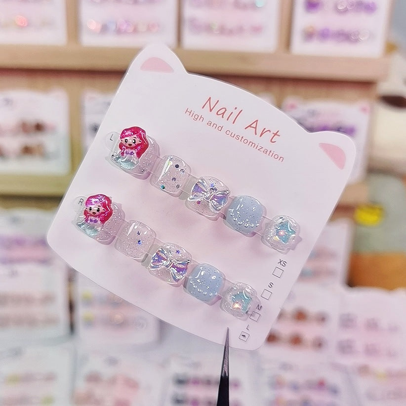 Mermaid Princess Pastel Cute Kids Press On Nails Set
